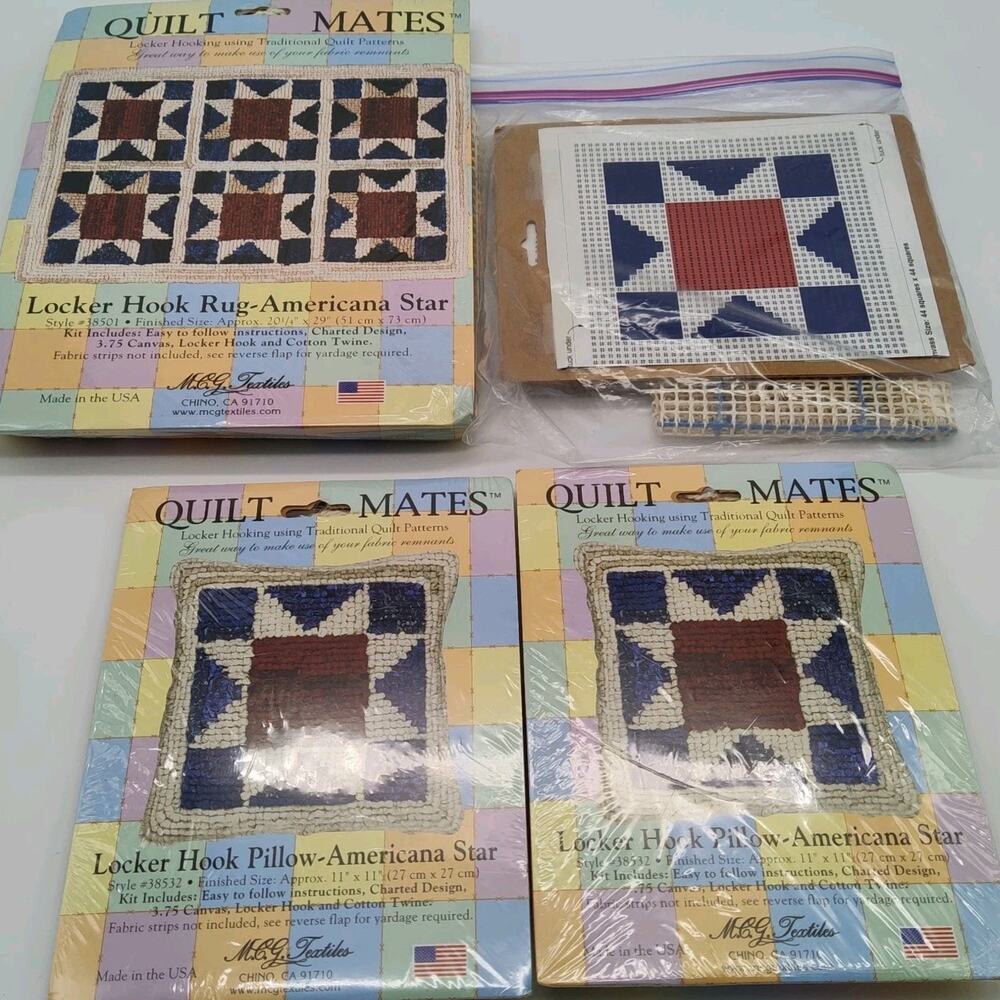 3X MCG Textiles Quilt Mates Locker Hook Rug & 2 Pillows 38501 NEW American Star